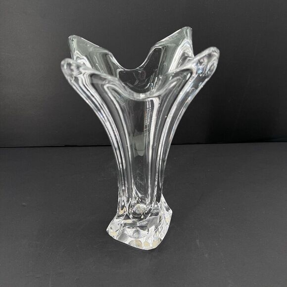 Vintage Cofrac Art Verrier France HEAVY Clear Crystal Centerpiece Vase 10" - Picture 2 of 11